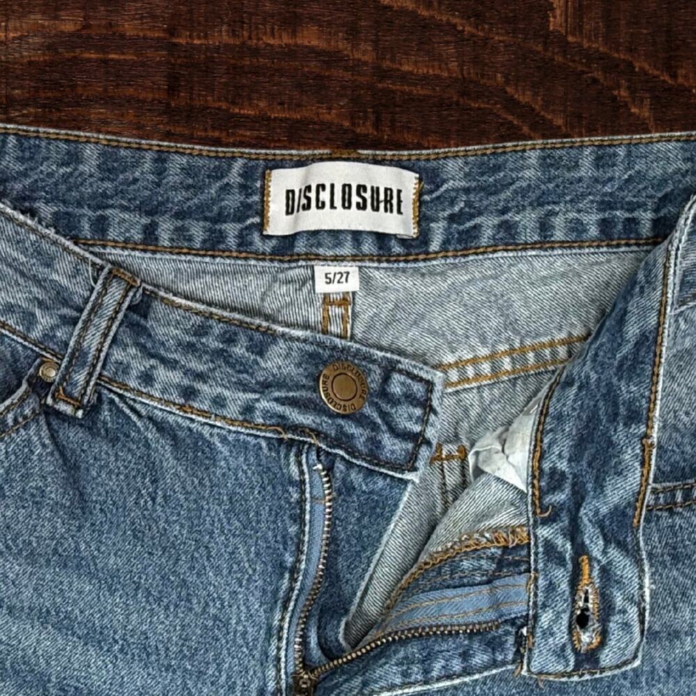 Disclosure Y2K Wide Leg Distressed Star Patch Denim Jeans Medium Wash 27 - Picture 4 of 10